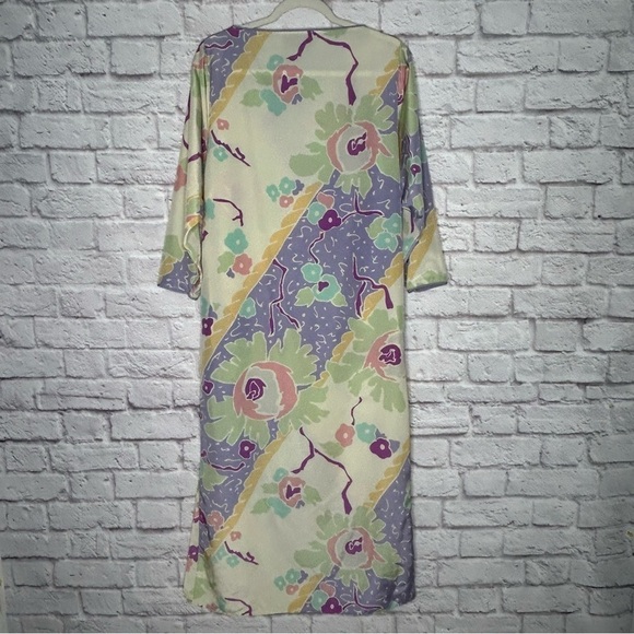 Vintage Oscar De La Renta Satin Pastel Floral Print Maxi Dress - Picture 5 of 13